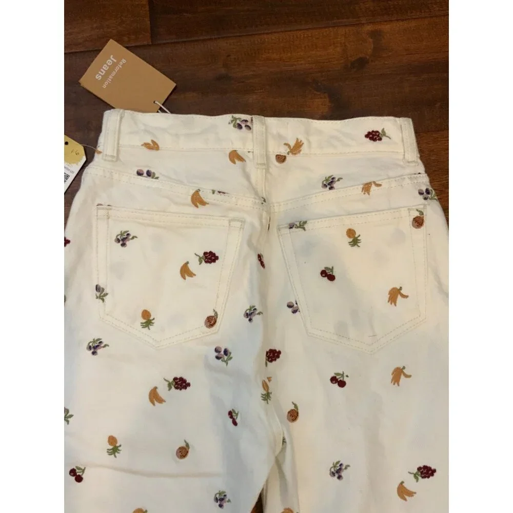 Reformation Vintage White Cynthia Fruitloops High Rise Straight Jeans, Sz 24 NWT - Picture 7 of 7